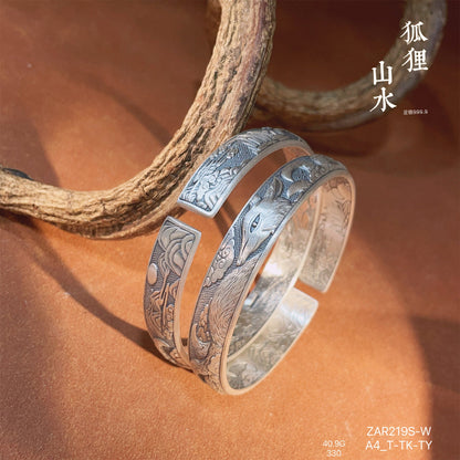Chinese enamel fox sterling silver bracelet - jewelry - weilin.com