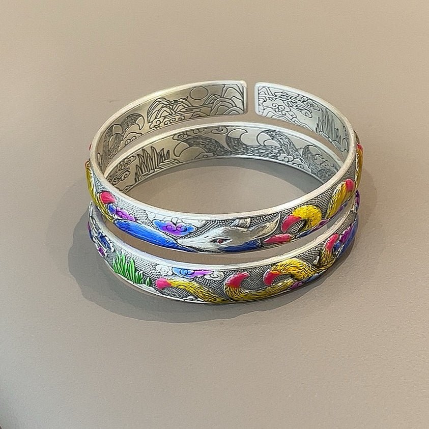 Chinese enamel fox sterling silver bracelet - jewelry - weilin.com