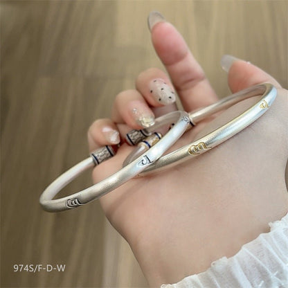 Chinese enamel pattern round stick sterling silver bracelet - jewelry - weilin.com
