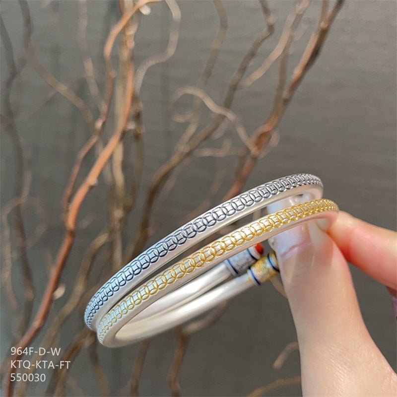 Chinese enamel pattern round stick sterling silver bracelet - jewelry - weilin.com
