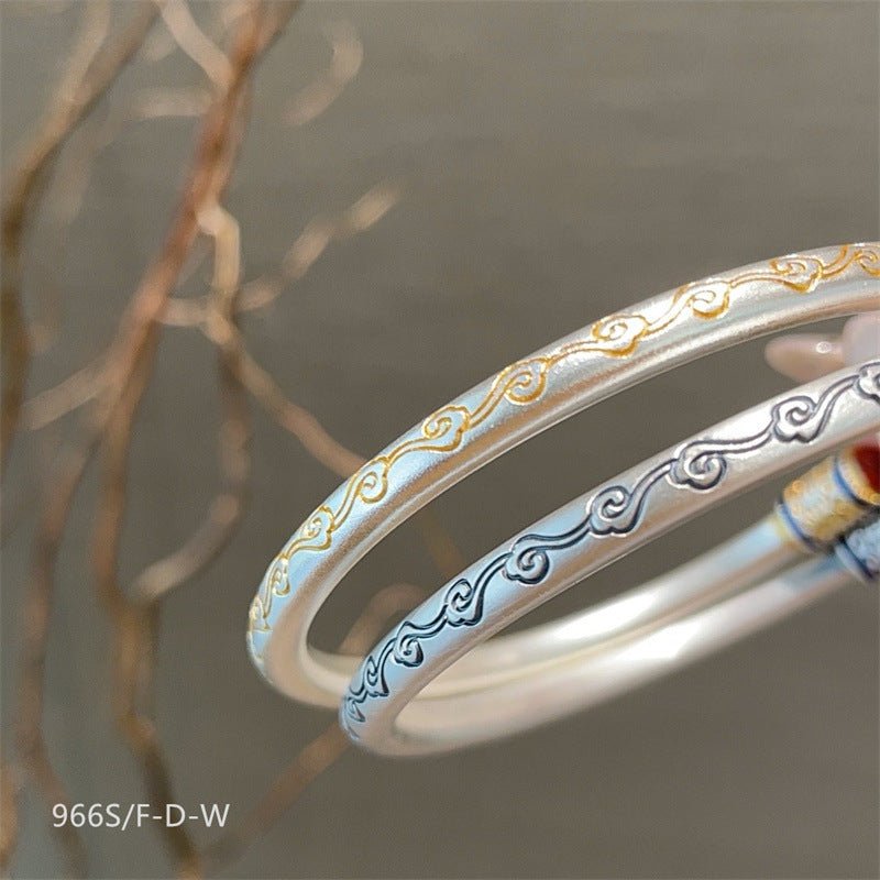 Chinese enamel pattern round stick sterling silver bracelet - jewelry - weilin.com