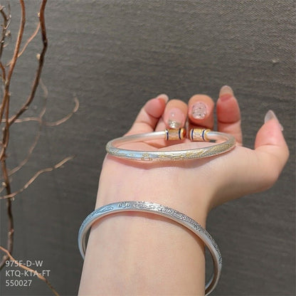 Chinese enamel pattern round stick sterling silver bracelet - jewelry - weilin.com