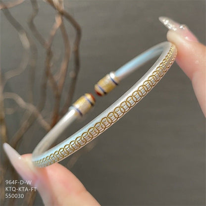 Chinese enamel pattern round stick sterling silver bracelet - jewelry - weilin.com