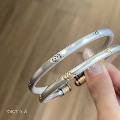 Chinese enamel pattern round stick sterling silver bracelet - jewelry - weilin.com