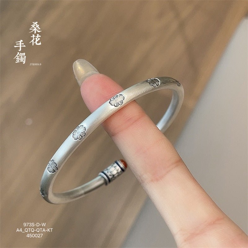 Chinese enamel pattern round stick sterling silver bracelet - jewelry - weilin.com