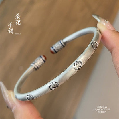 Chinese enamel pattern round stick sterling silver bracelet - jewelry - weilin.com