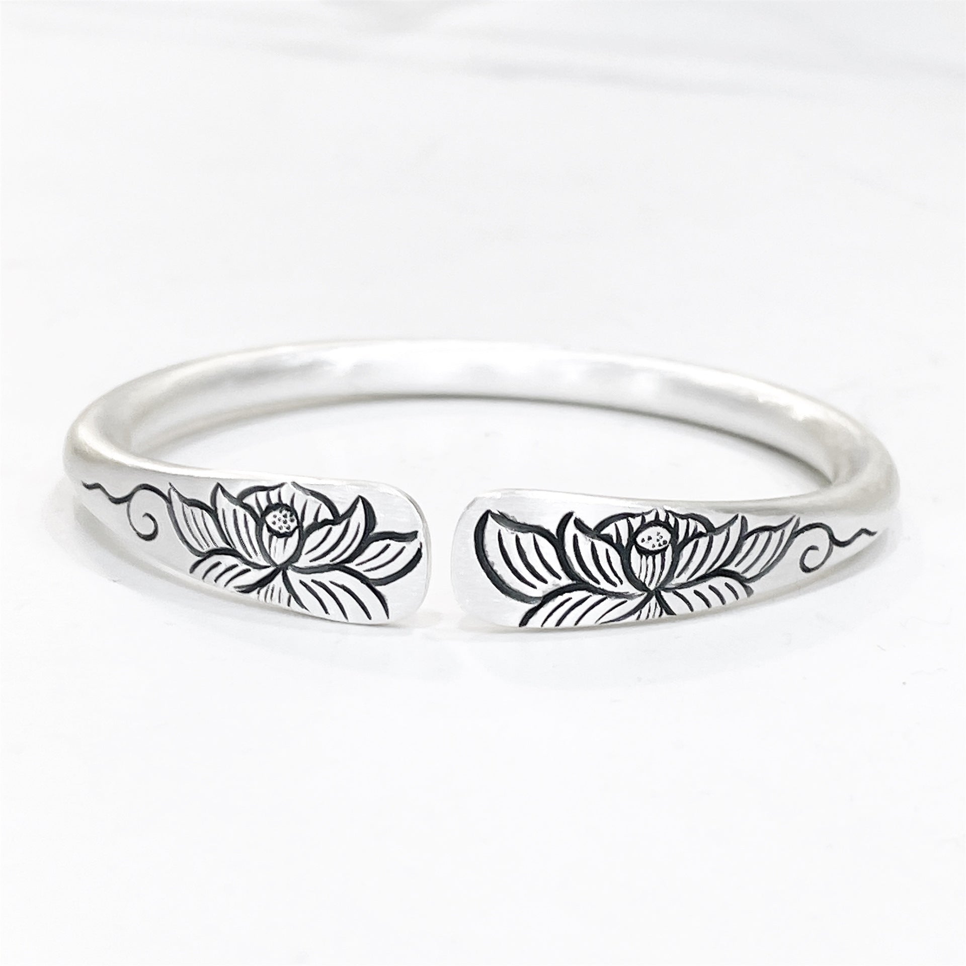 Chinese Fortune Lotus Silver Bracelet - jewelry - weilin.com