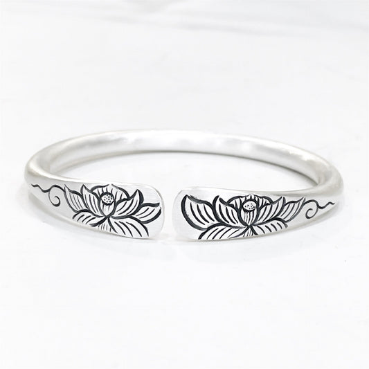 Chinese Fortune Lotus Silver Bracelet - jewelry - weilin.com