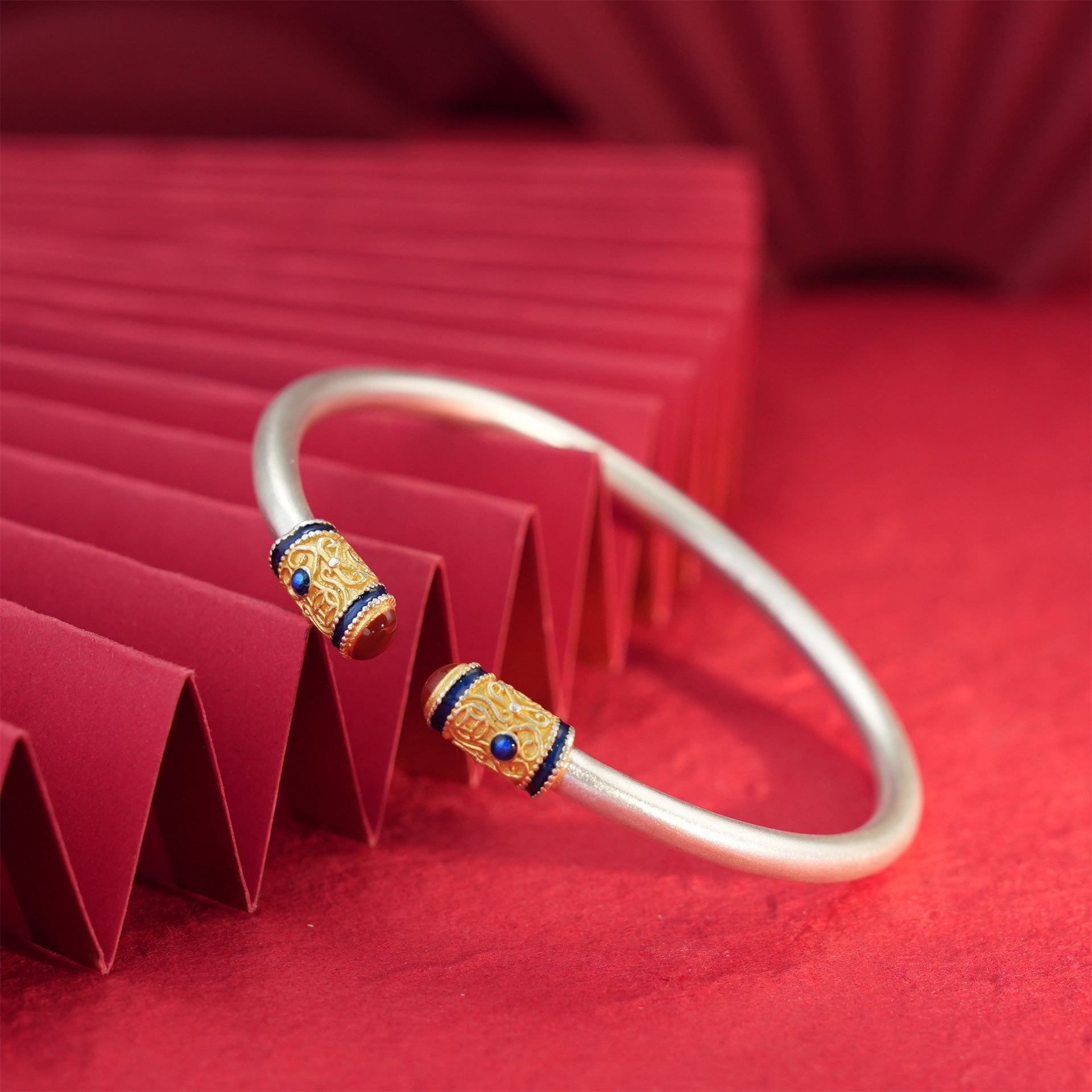 Chinese French enamel stick sterling silver bracelet - jewelry - weilin.com
