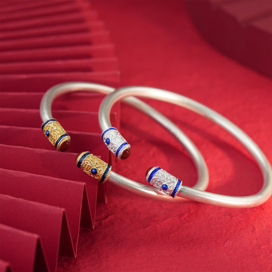Chinese French enamel stick sterling silver bracelet - jewelry - weilin.com