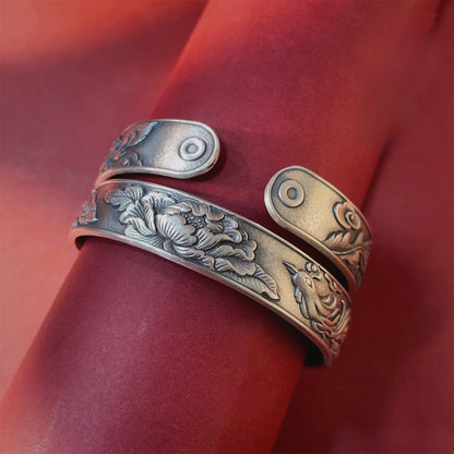 Chinese frosted pattern sterling silver bracelet - jewelry - weilin.com