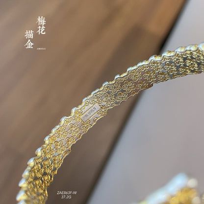 Chinese gold - painted three - dimensional plum blossom sterling silver bracelet - jewelry - weilin.com