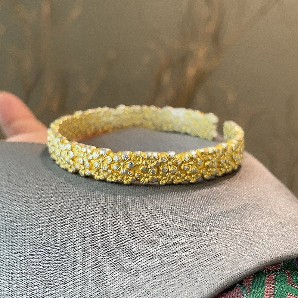 Chinese gold - painted three - dimensional plum blossom sterling silver bracelet - jewelry - weilin.com