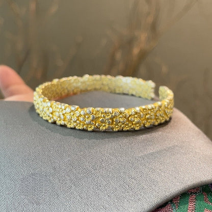 Chinese gold - painted three - dimensional plum blossom sterling silver bracelet - jewelry - weilin.com