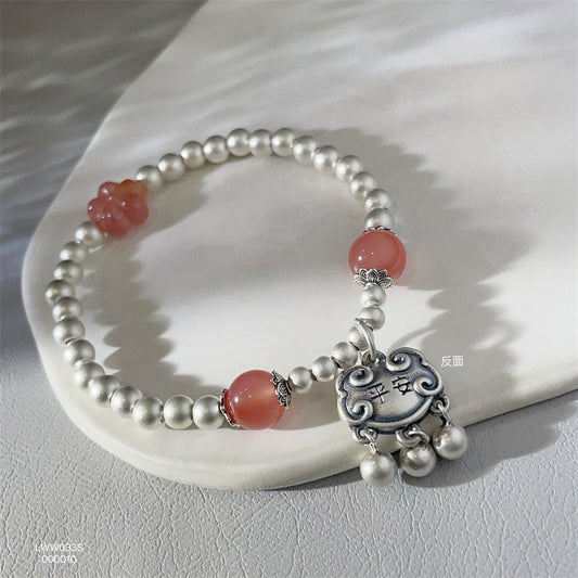 Chinese Good Luck Charm Agate Silver Bead Bracelet - jewelry - weilin.com