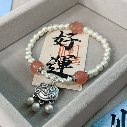 Chinese Good Luck Charm Agate Silver Bead Bracelet - jewelry - weilin.com