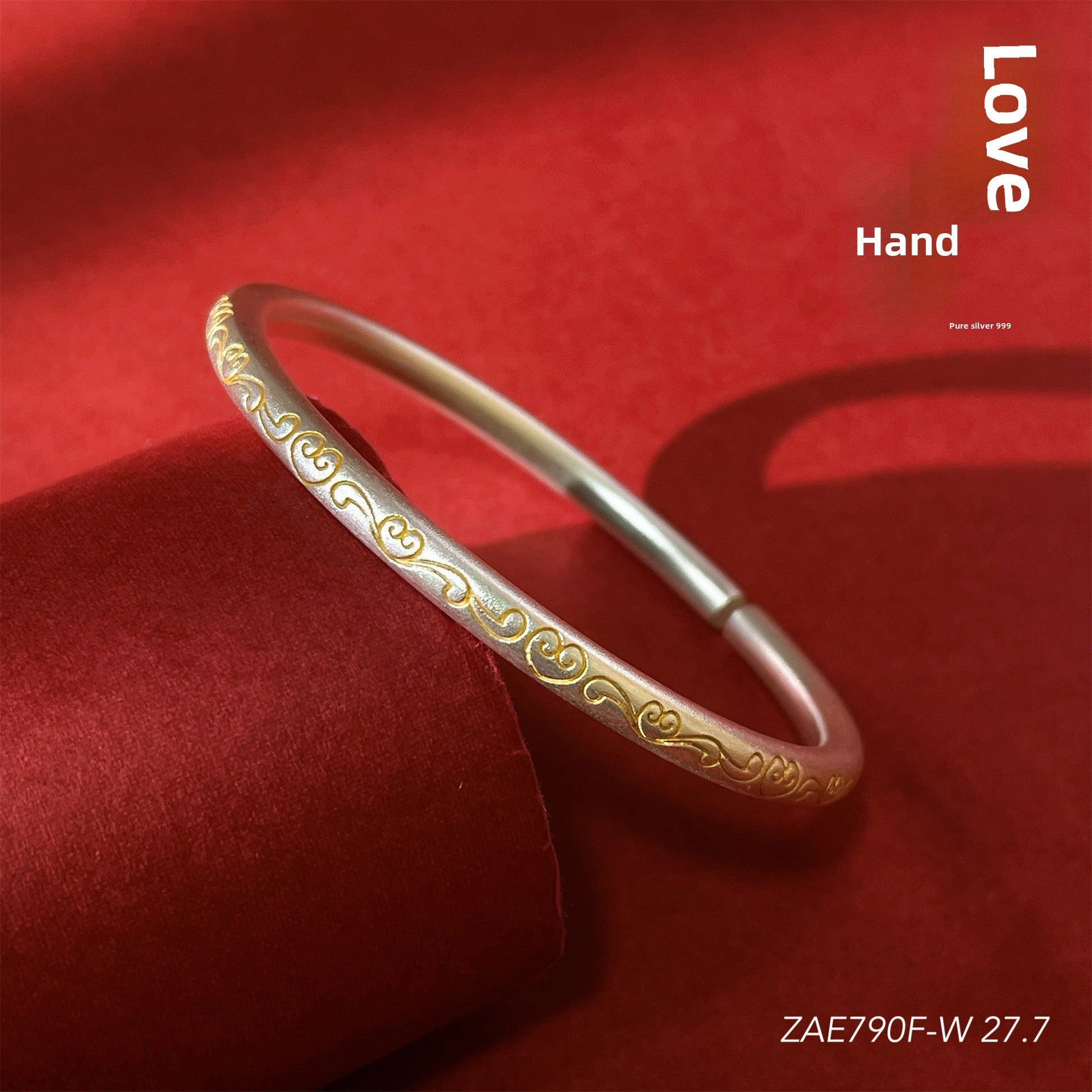 Chinese heart - shaped stick sterling silver bracelet - jewelry - weilin.com
