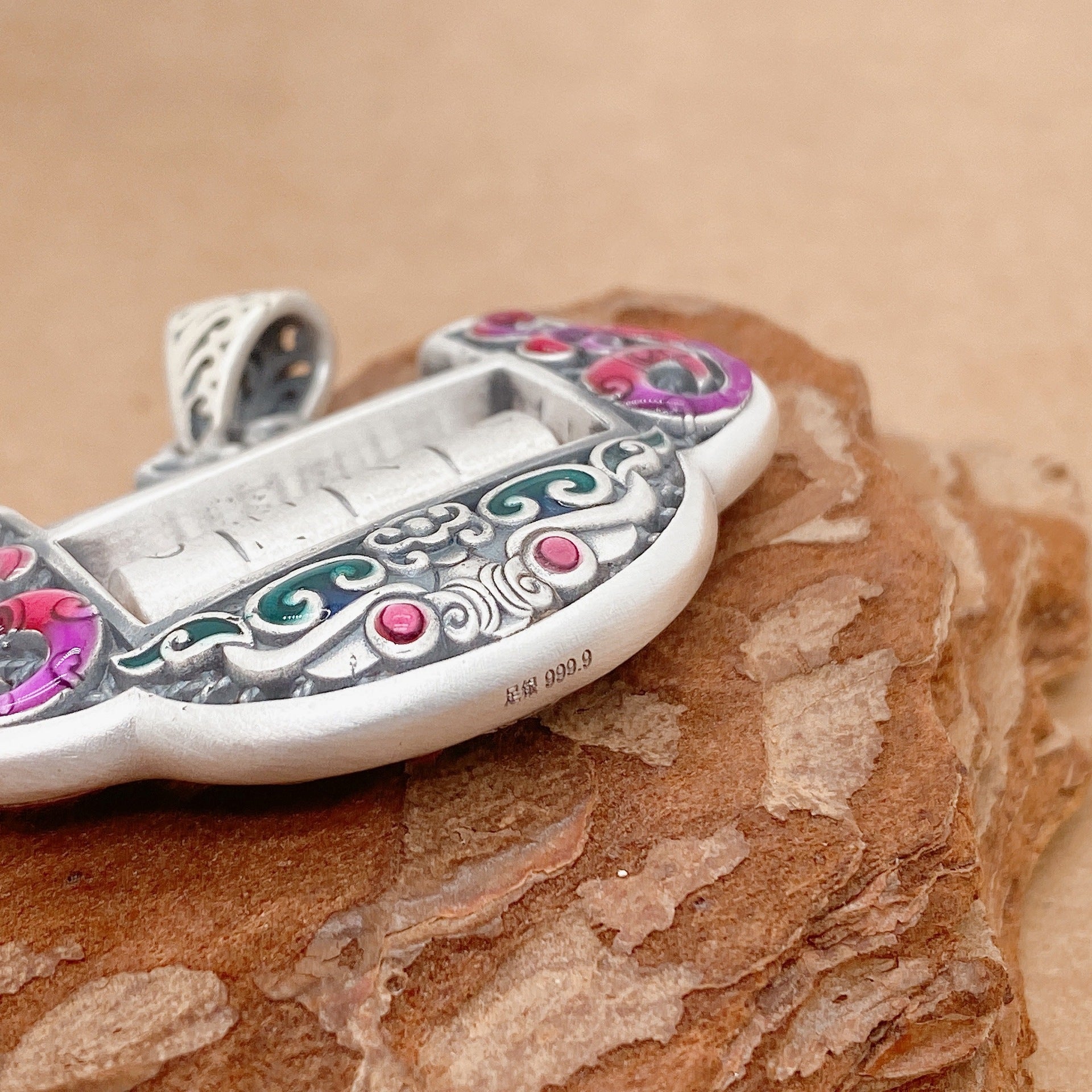 Chinese longevity lock sterling silver pendant - jewelry - weilin.com