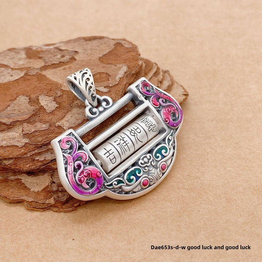 Chinese longevity lock sterling silver pendant - jewelry - weilin.com