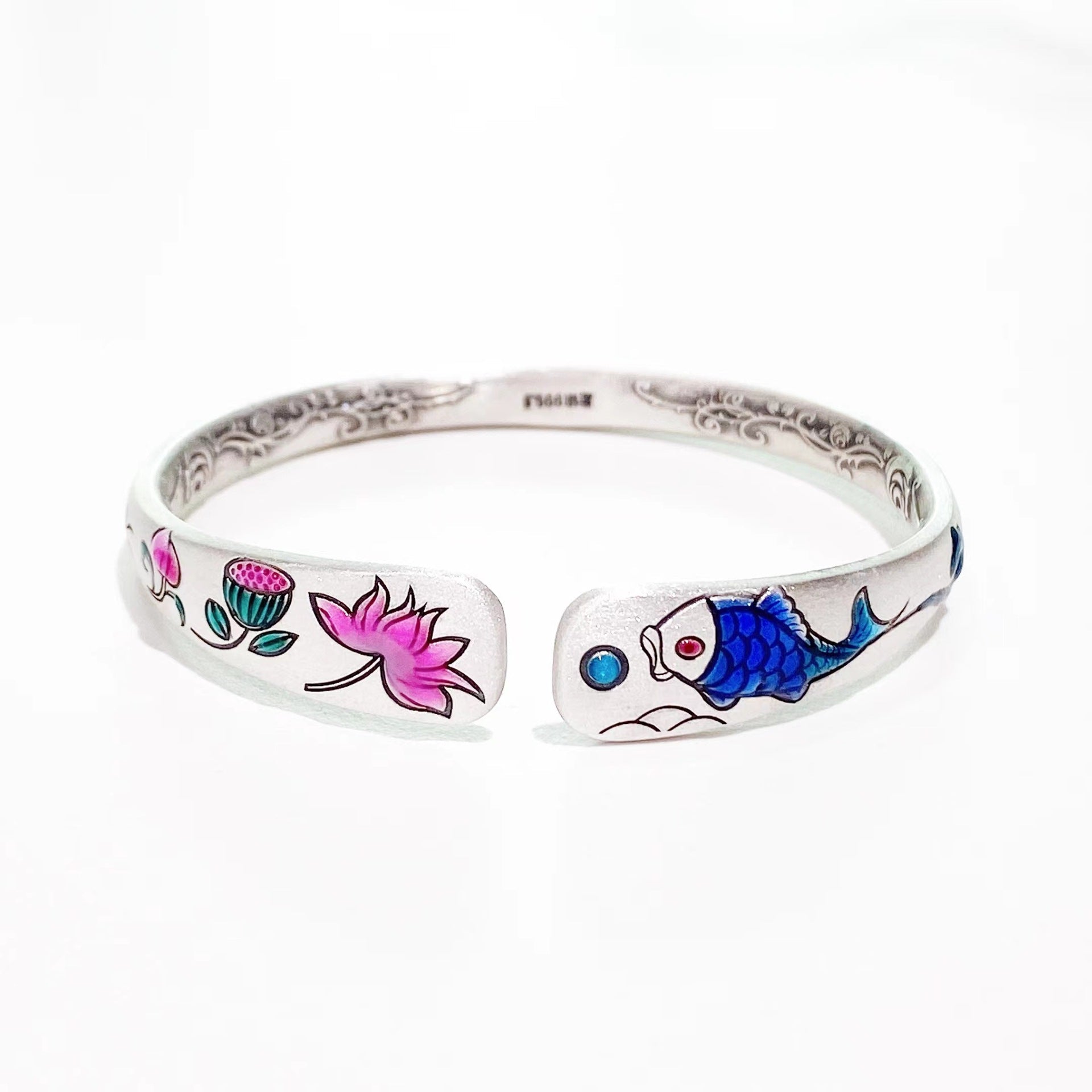 Chinese Lotus Carp Sterling Silver Bracelet - jewelry - weilin.com