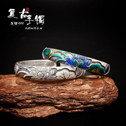 Chinese Lotus Leaf Sterling Silver Bracelet - jewelry - weilin.com