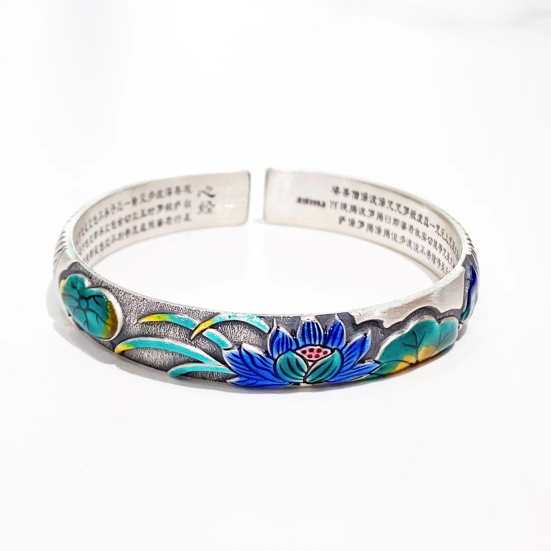 Chinese Lotus Leaf Sterling Silver Bracelet - jewelry - weilin.com