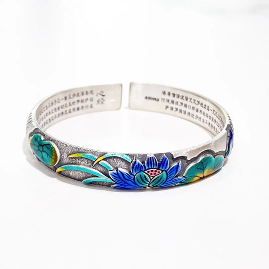 Chinese Lotus Leaf Sterling Silver Bracelet - jewelry - weilin.com