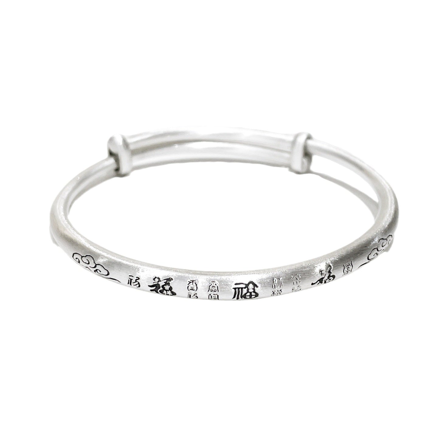 Chinese Lucky Cloud Round Belly Sterling Silver Bracelet - jewelry - weilin.com