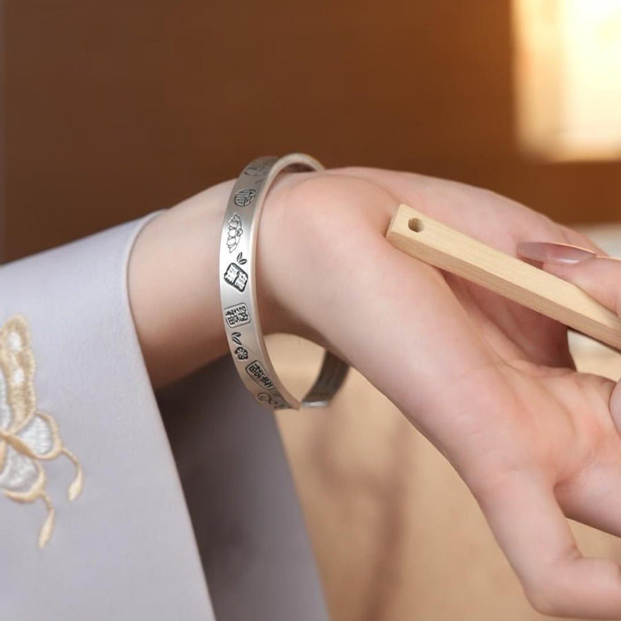 Chinese Peace and Joy Sterling Silver Bracelet - jewelry - weilin.com