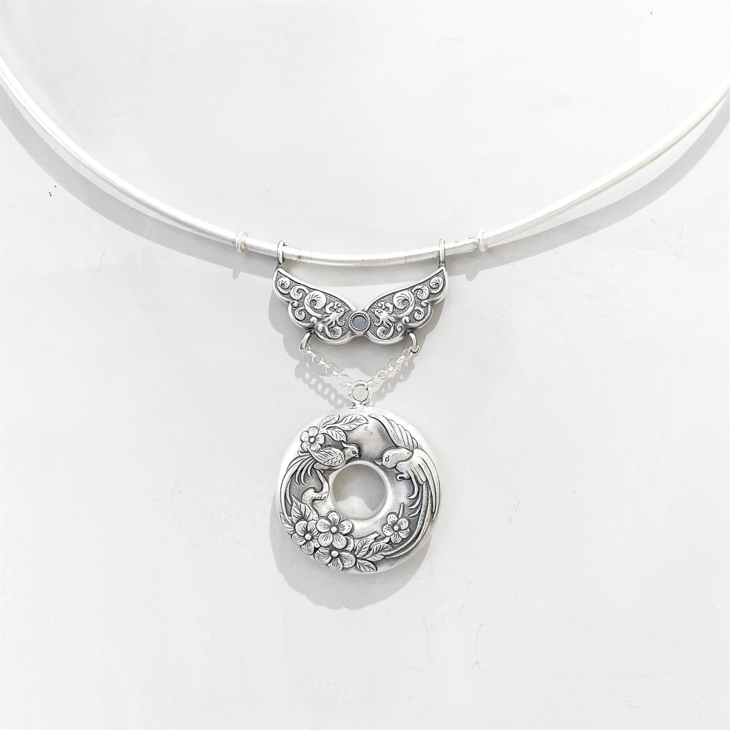 Chinese Peace Buckle Carved Sterling Silver Pendant Necklace - jewelry - weilin.com