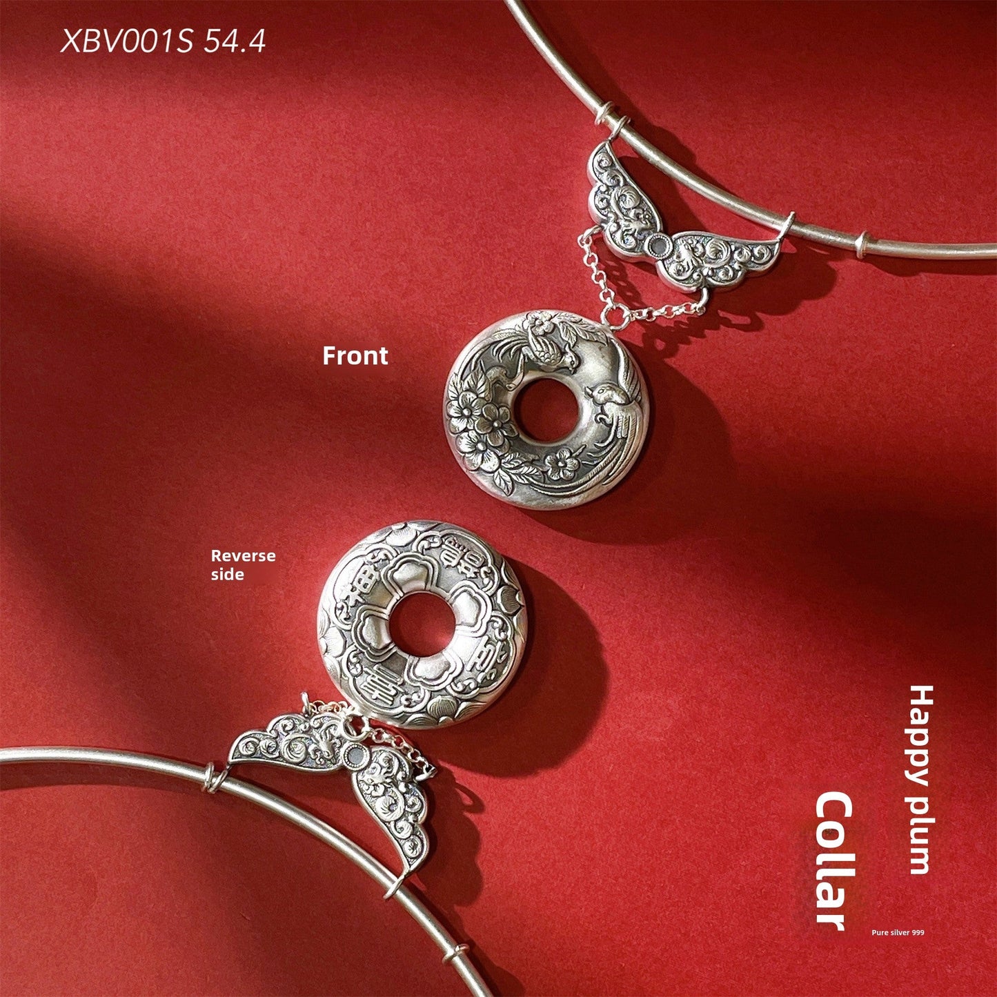 Chinese Peace Buckle Carved Sterling Silver Pendant Necklace - jewelry - weilin.com