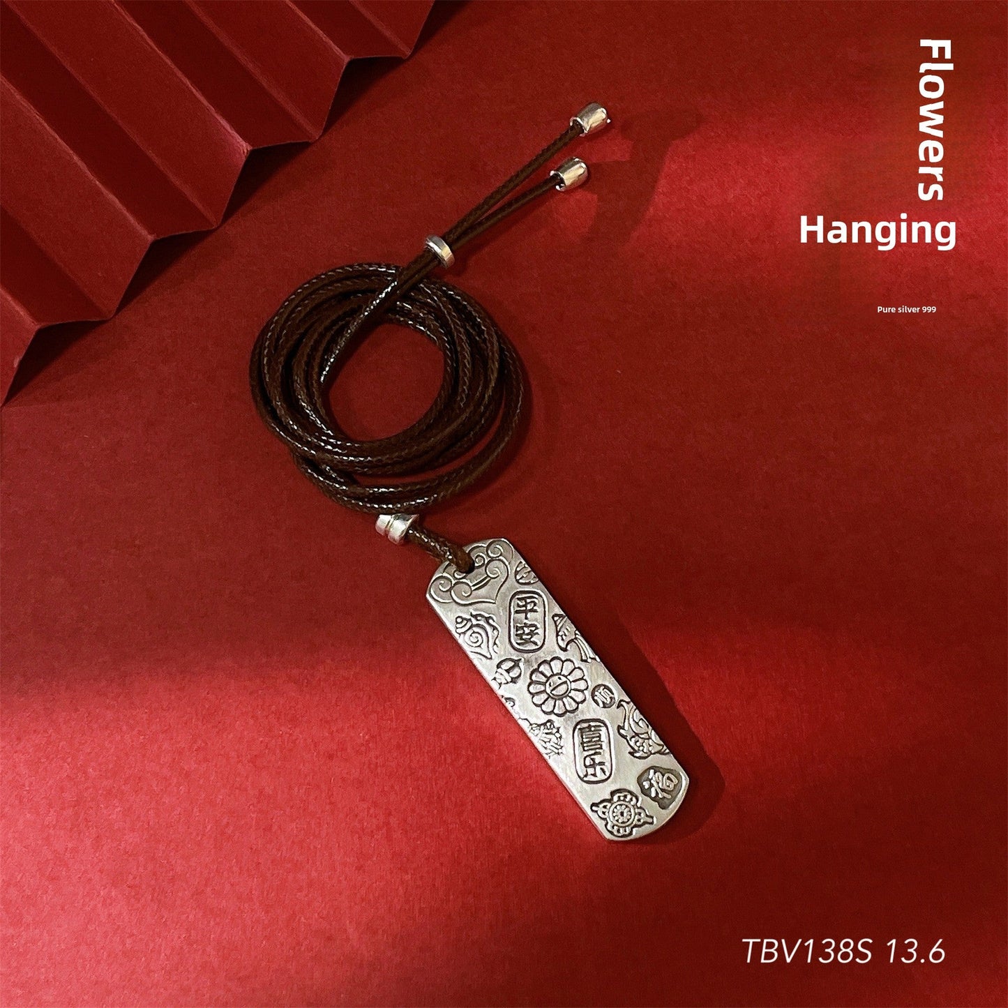 Chinese Peace Charm Sterling Silver Pendant Sweater Necklace - jewelry - weilin.com