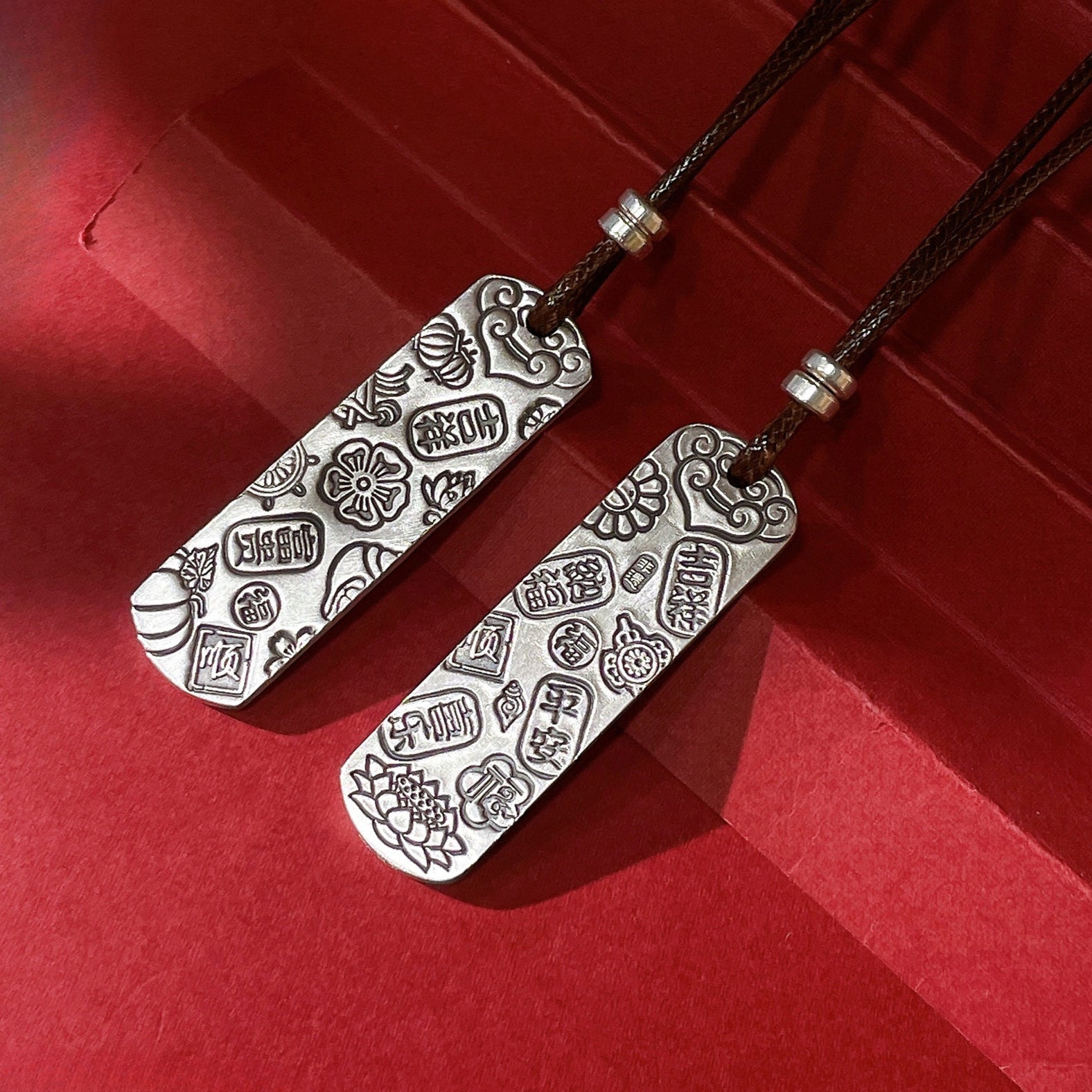 Chinese Peace Charm Sterling Silver Pendant Sweater Necklace - jewelry - weilin.com