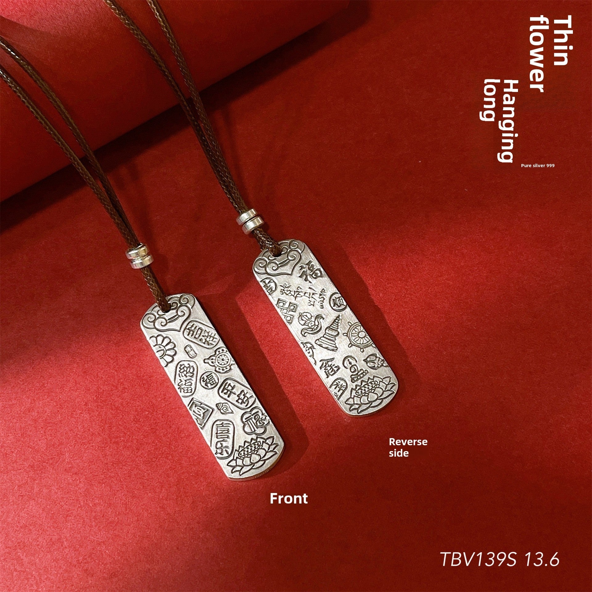 Chinese Peace Charm Sterling Silver Pendant Sweater Necklace - jewelry - weilin.com