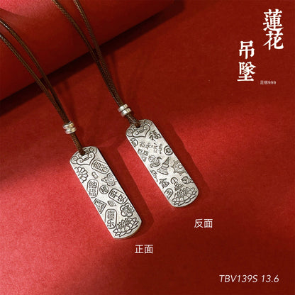 Chinese Peace Charm Sterling Silver Pendant Sweater Necklace - jewelry - weilin.com