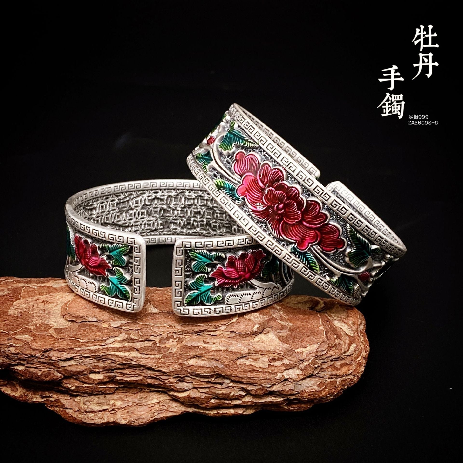 Chinese Peony Sterling Silver Bracelet - jewelry - weilin.com
