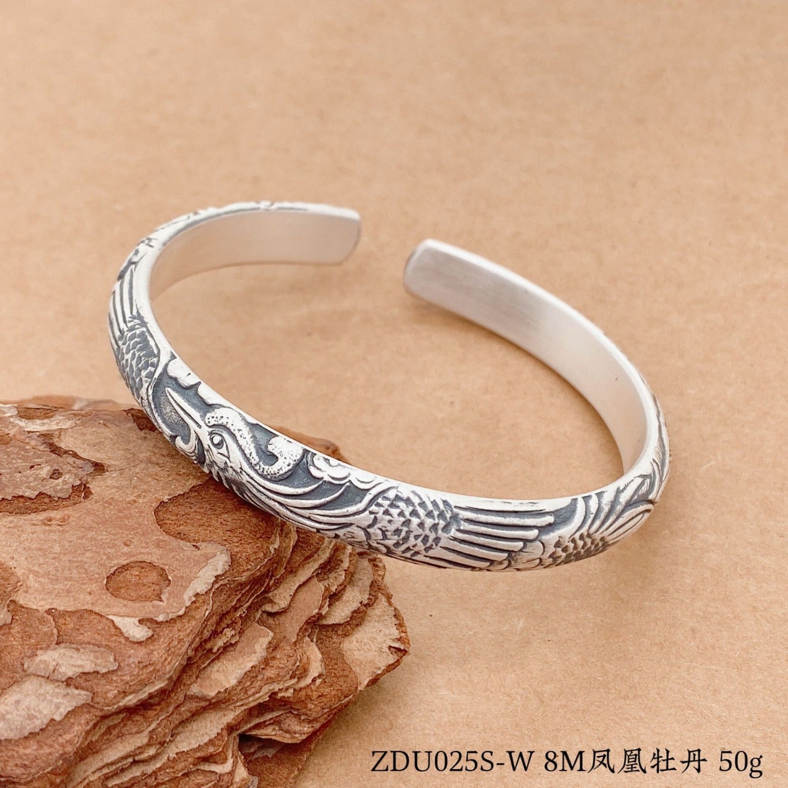 Chinese Phoenix Flower Sterling Silver Bracelet - jewelry - weilin.com