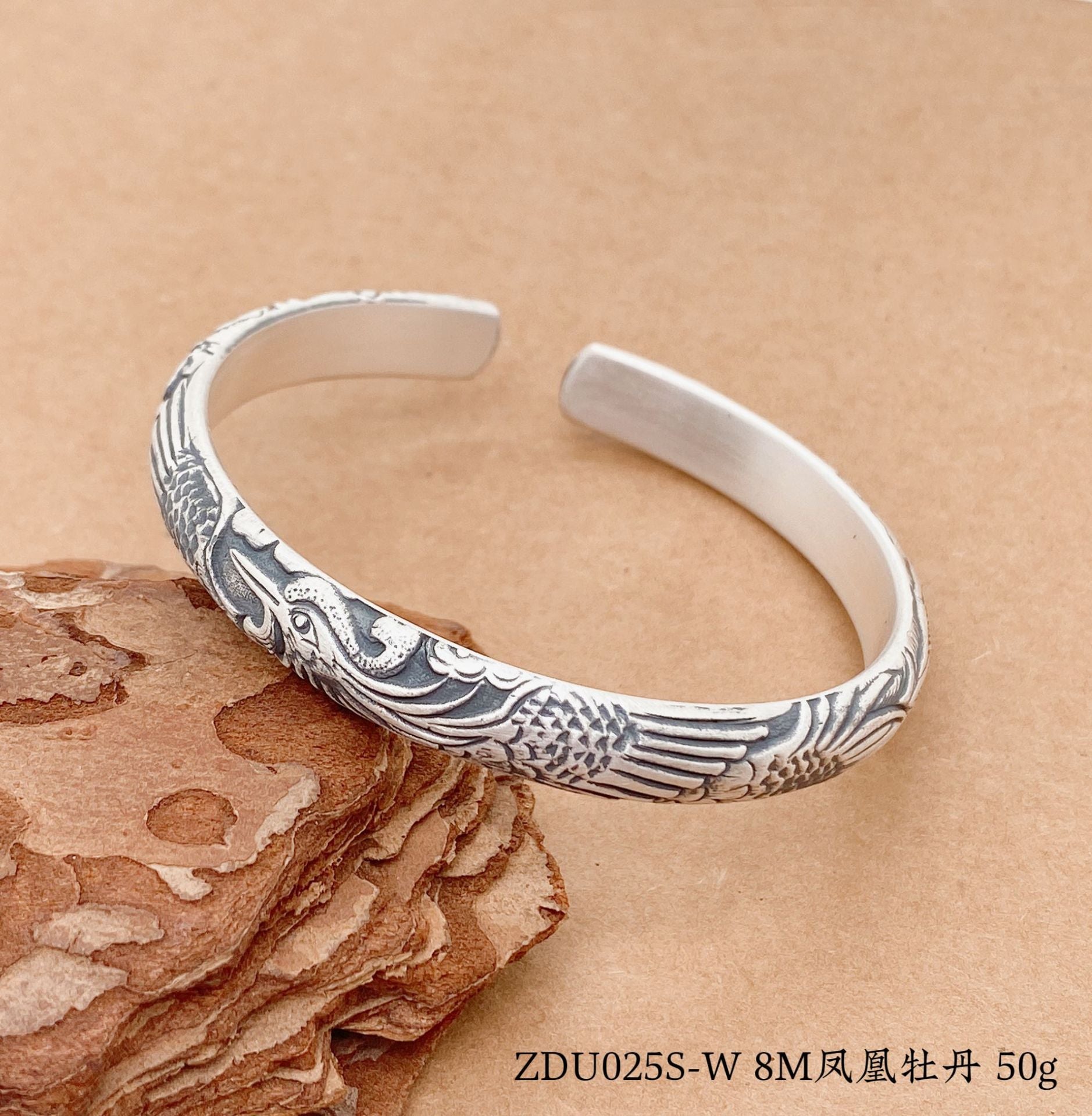 Chinese Phoenix Flower Sterling Silver Bracelet - jewelry - weilin.com