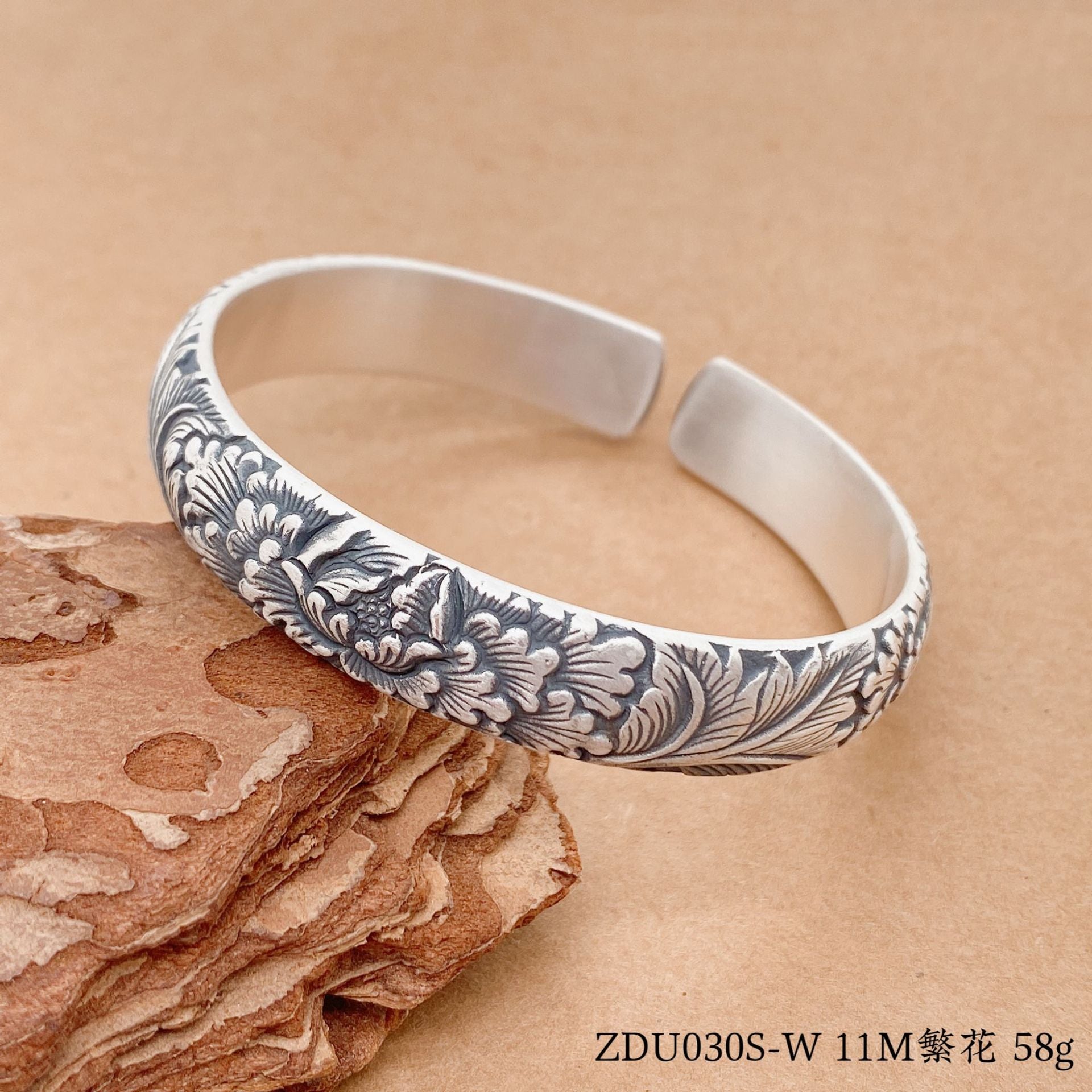 Chinese Phoenix Flower Sterling Silver Bracelet - jewelry - weilin.com