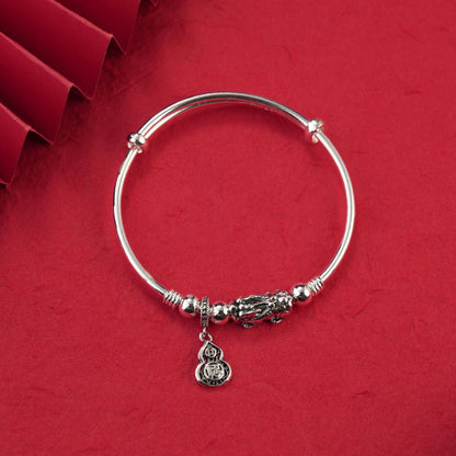 Chinese Pixiu hanging gourd sterling silver bracelet - jewelry - weilin.com