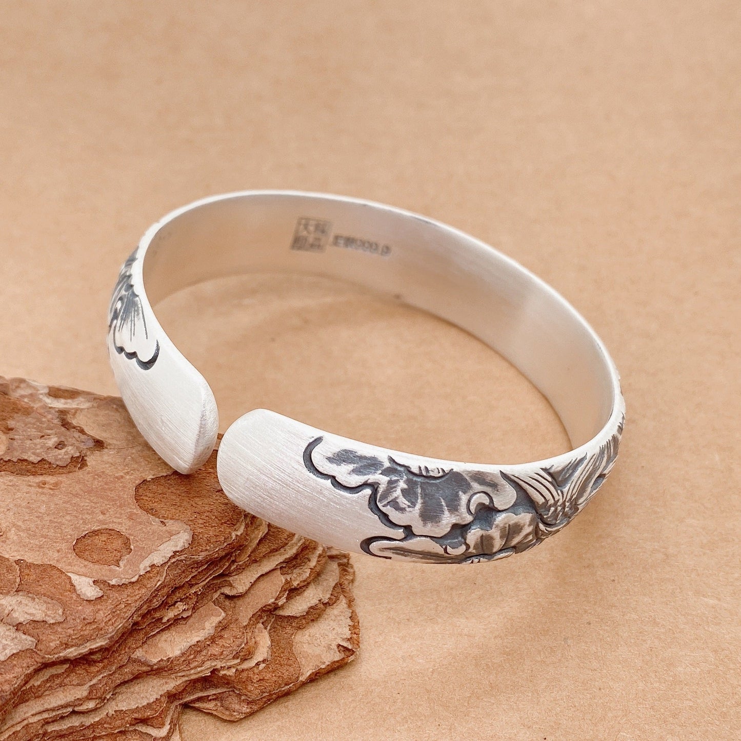 Chinese relief carp sterling silver bracelet - jewelry - weilin.com