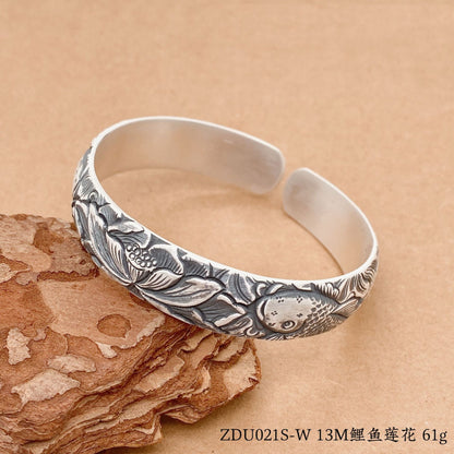 Chinese relief carp sterling silver bracelet - jewelry - weilin.com