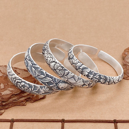 Chinese relief carp sterling silver bracelet - jewelry - weilin.com
