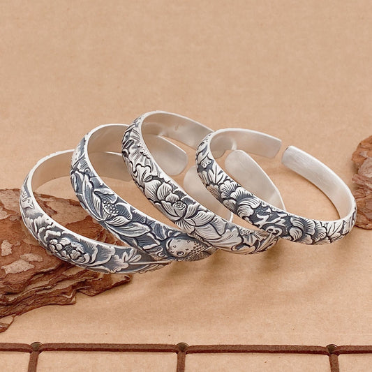 Chinese relief carp sterling silver bracelet - jewelry - weilin.com