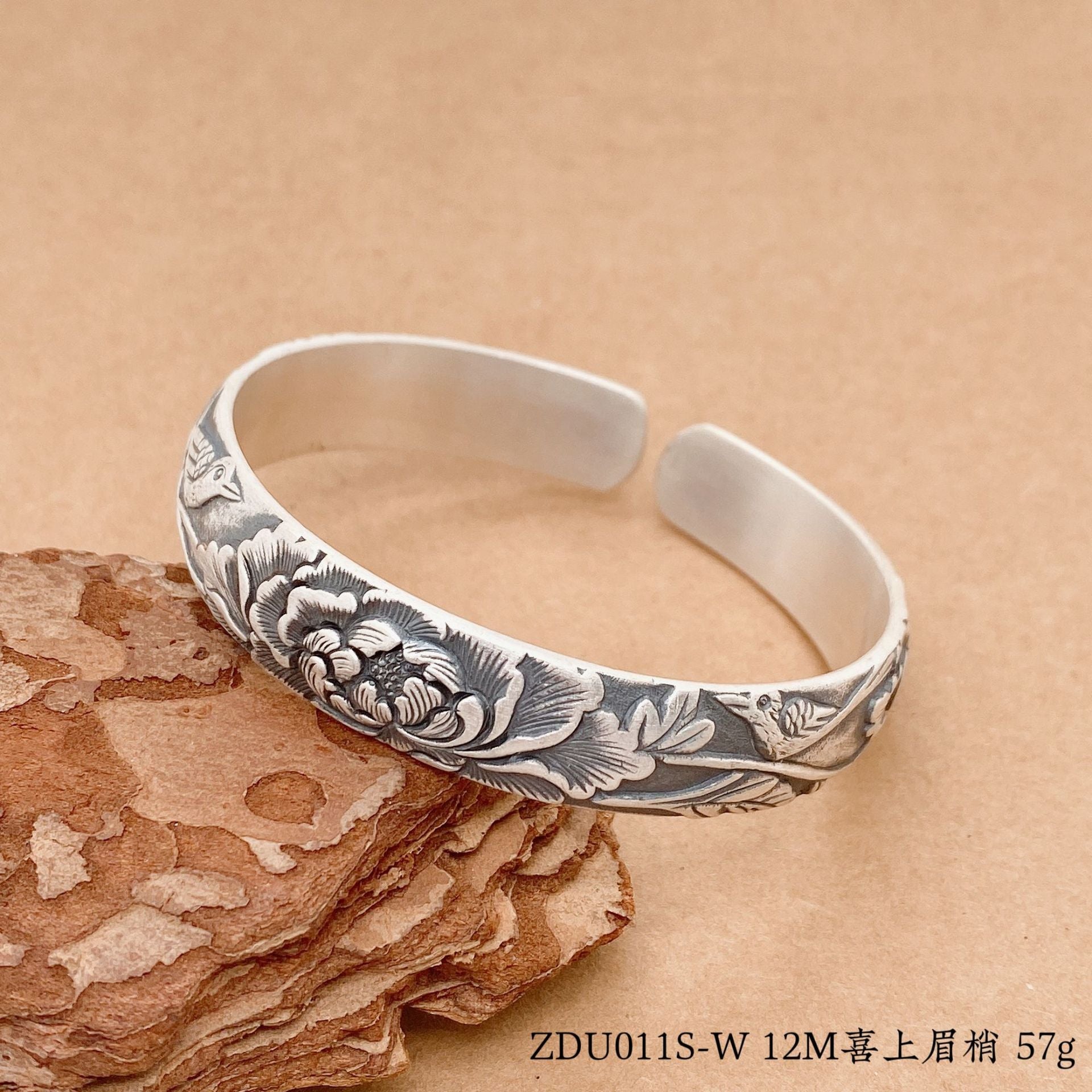 Chinese relief carp sterling silver bracelet - jewelry - weilin.com