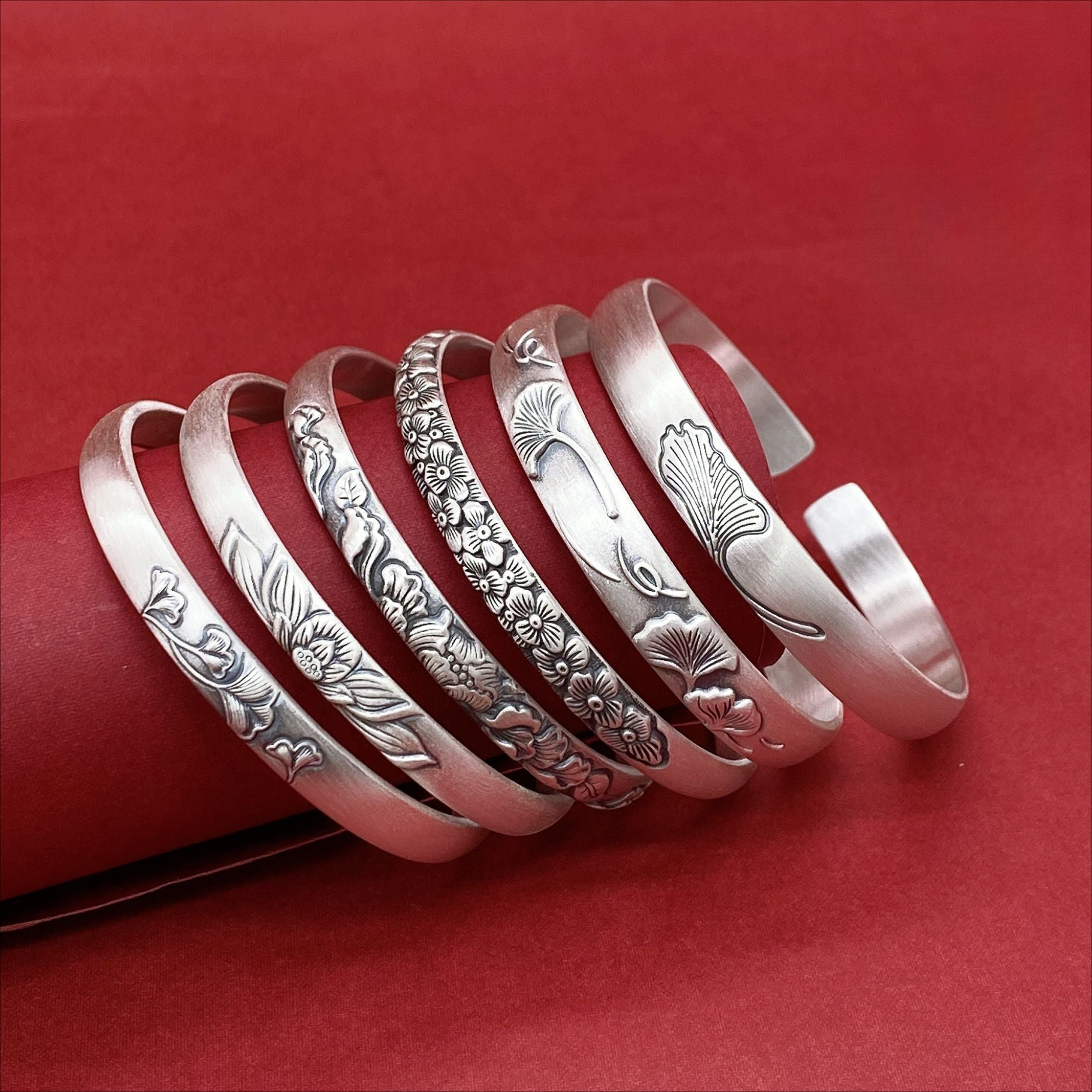 Chinese relief plum blossom silver bracelet - jewelry - weilin.com