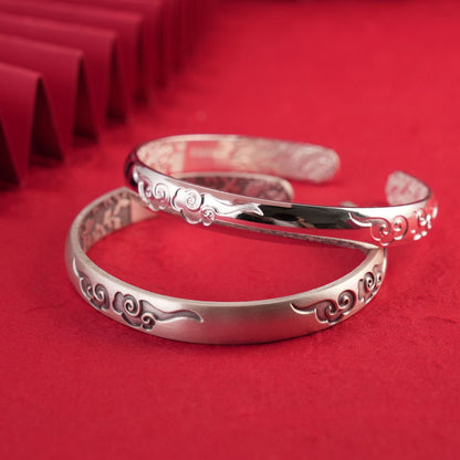 Chinese retro wide sterling silver bracelet - jewelry - weilin.com