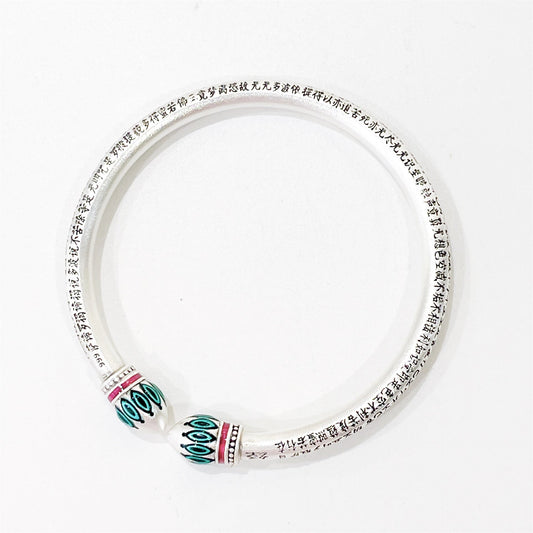 Chinese Scripture Beads Sterling Silver Bracelet - jewelry - weilin.com