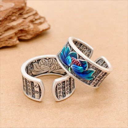 Chinese Scripture Lotus Sterling Silver Ring - jewelry - weilin.com