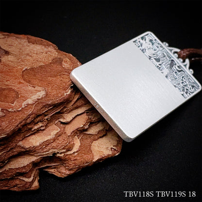 Chinese square sterling silver pendant braided rope chain - jewelry - weilin.com